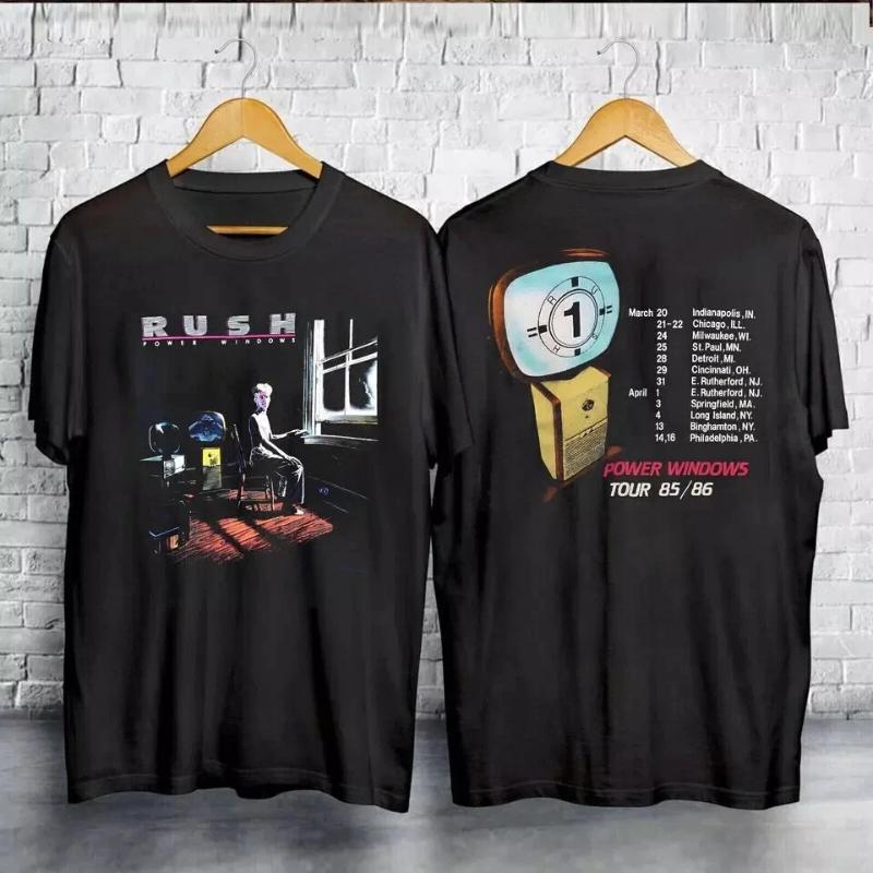 American Street Rush Power Windows Tour 1985 TShirt Black Band Summer New Vintage Y2K Fashion Mens and Womens Streetwear Tops