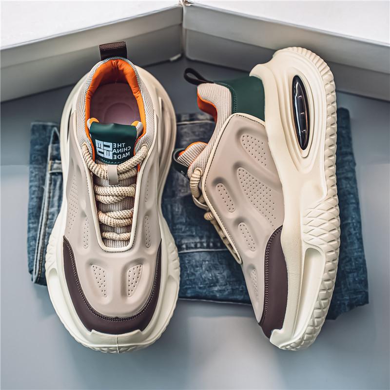 Outdoor Sports Shoes Men's Thick-soled Heightening Running Shoes Lace-up Casual Shoes Men's Teenagers Wear-resistant Dad Shoes Men's Shoes