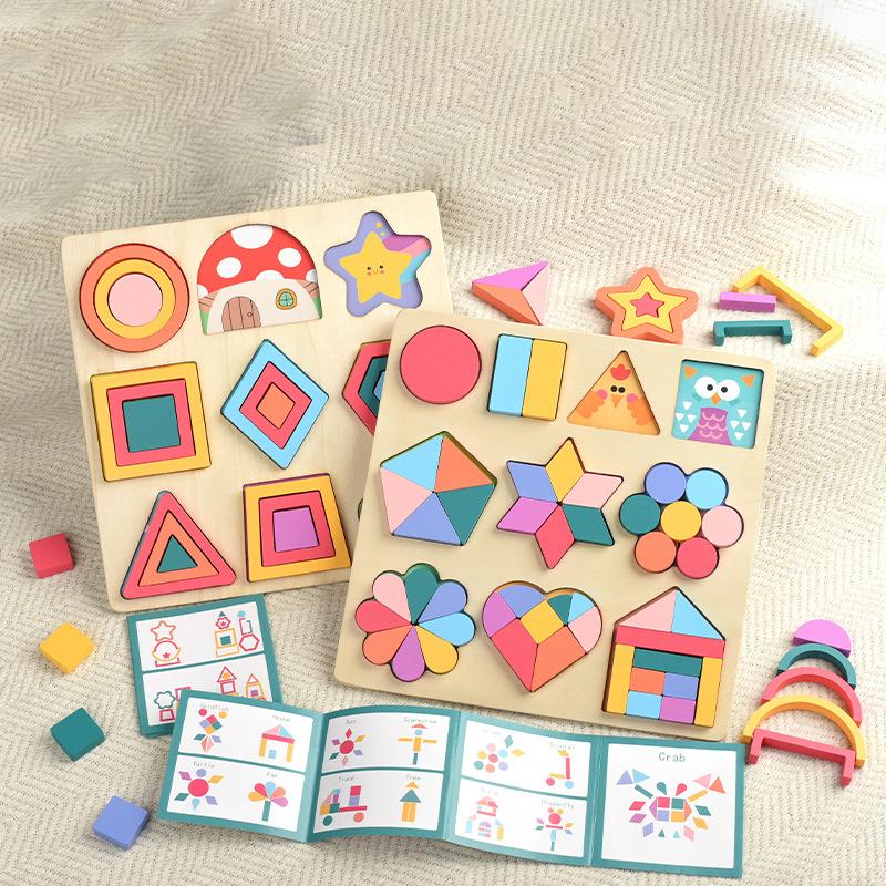 Монтессори Геометрические Фигуры Когнитивная Доска Пазл Деревянные Блоки для Сопоставления Форм Математическое Учебное Пособие Обучающие Игрушки Для Детей
