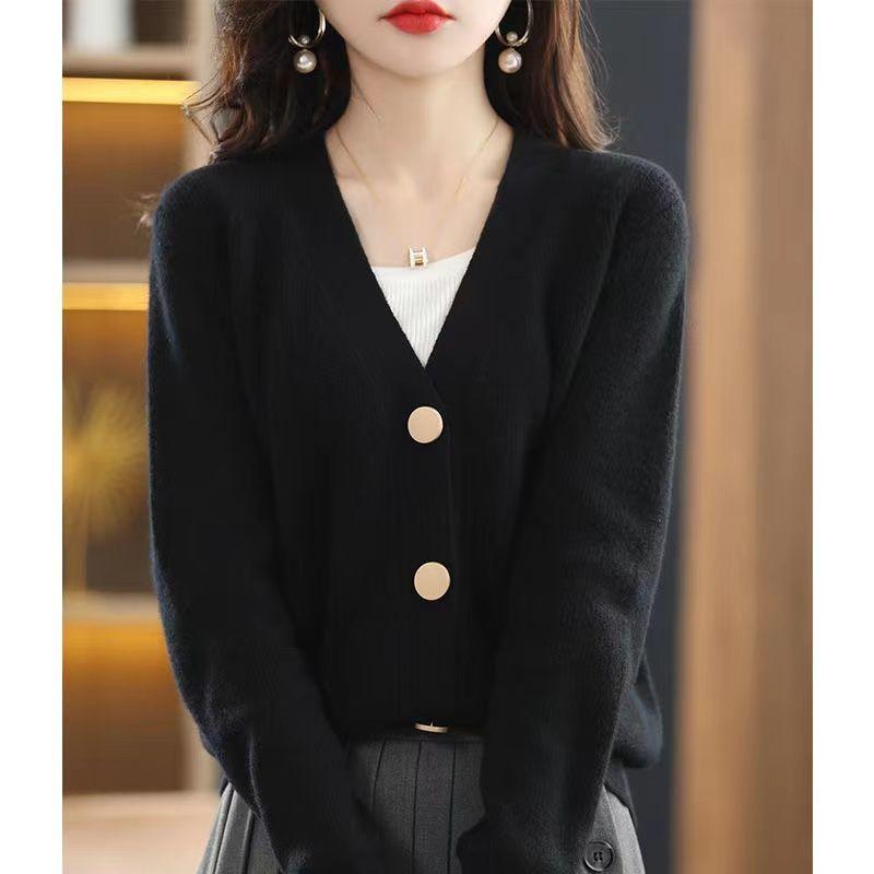 Кардиган-свитер женский, осень-зима 2022, новое свободное женское пальто с v-образным вырезом и длинными рукавами