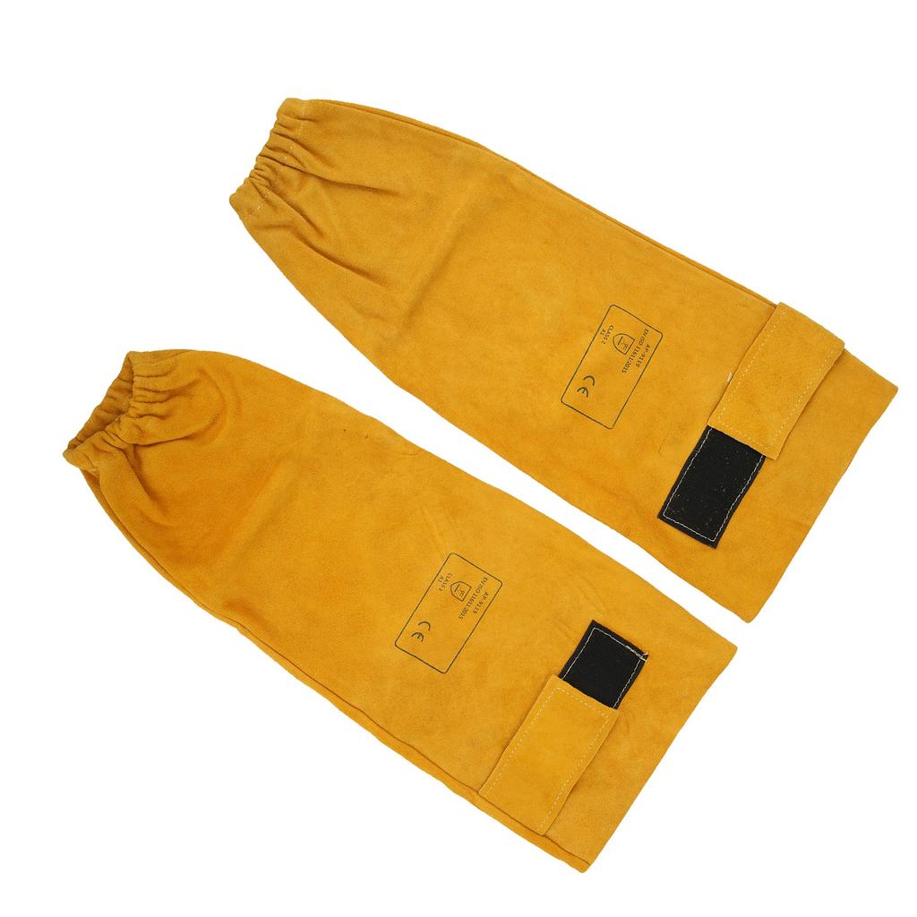 Pair Welding Sleeve Cowhide Wearproof Heat Resistant Golden Yellow for Mechanical Operation