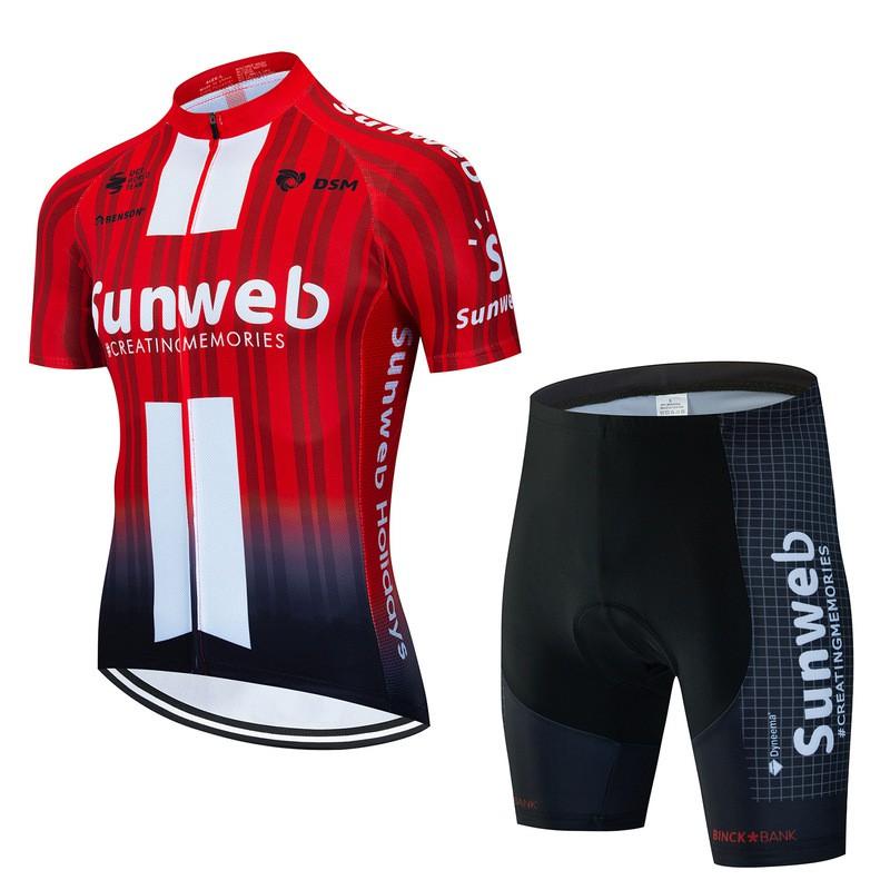 Sunweb Cycling Jersey Set Men Short Sleeve Mountain Bike Performance Wear Breathable Compression Fit
