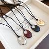 Корейская Мода Металлический Овальный Полый Кулон Длинное Черное Регулируемое Ожерелье из ПУ Кожи для Женщин Шарм Эстетичное Ювелирное Украшение Аксессуар