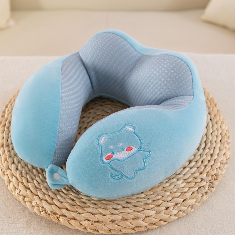 Cartoon U‑Shaped Neck Pillow Ice Bean Surface PP Cotton Filling Cervical Support Travel Pillow Portable Neck Rest for Airplane Car Office Nap