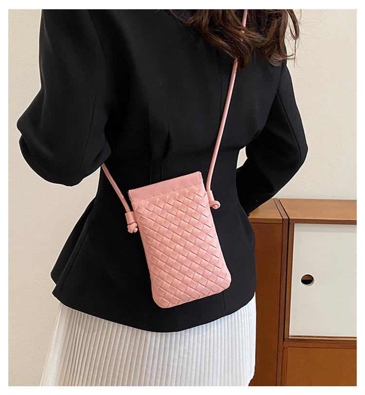 Fashionable Retro Phone Bag Woven Texture Mini Shoulder Crossbody Bag Casual Solid Color Change Storage Bag for Women