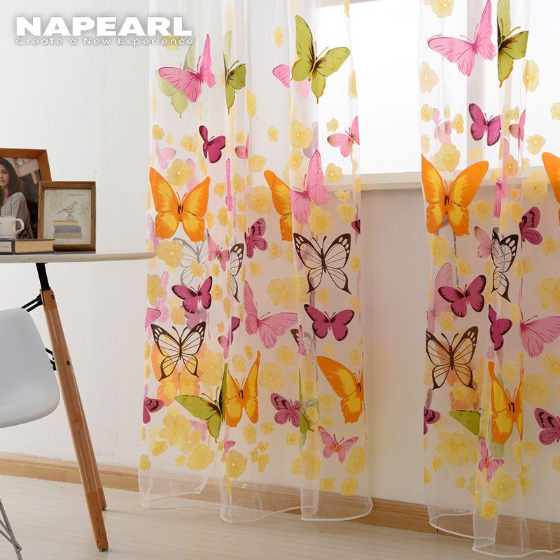 1 шт., прозрачная тюлевая занавеска с принтом бабочки для кухни, украшения дома, индивидуальный NAPEARL