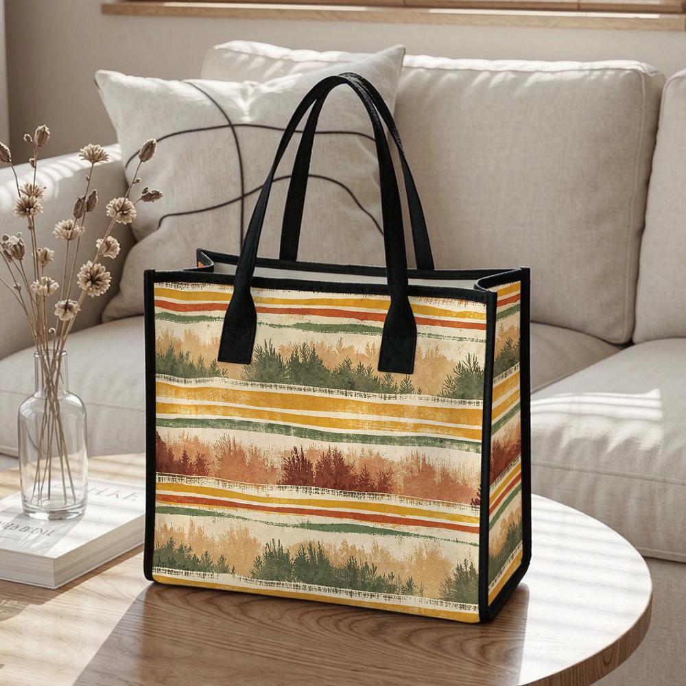 Retro Forest Print Tote Bag Casual Large Capacity Handbag for Daily Outdoor Shopping Use