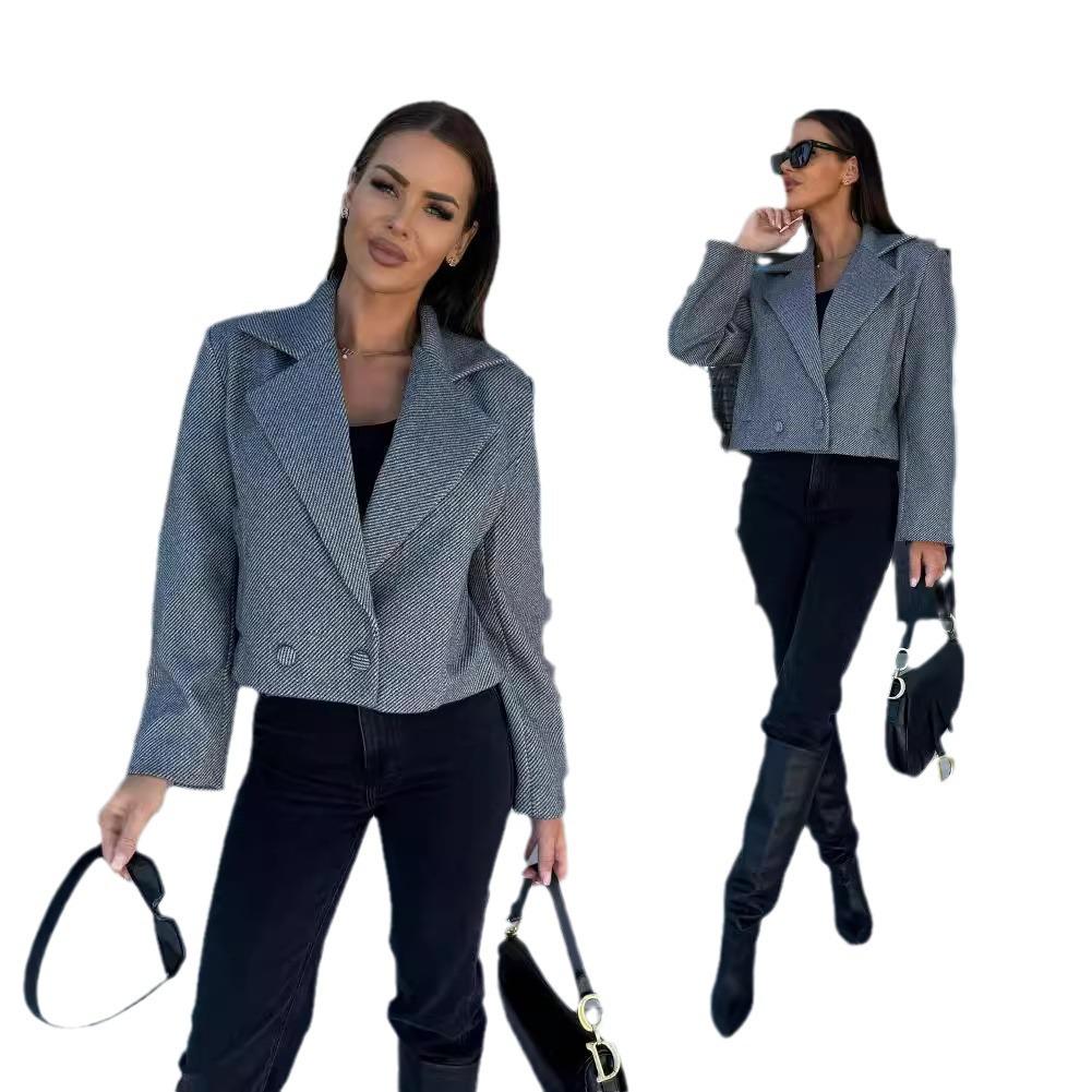 Европейский и американский женский осенне-зимний 2024 костюм в британском стиле, короткое пальто с воротником из шерстяной смеси