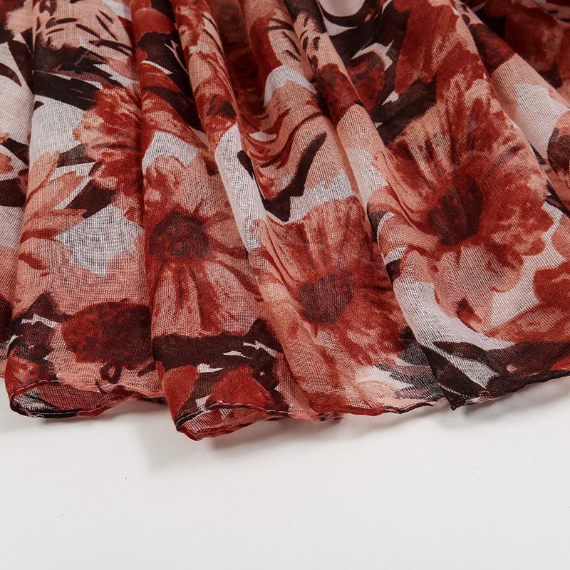 New Fashion Commuter Floral Print Versatile High-quality Balinese Yarn Cotton Linen Feel Women's Soft Scarf Sun Protection