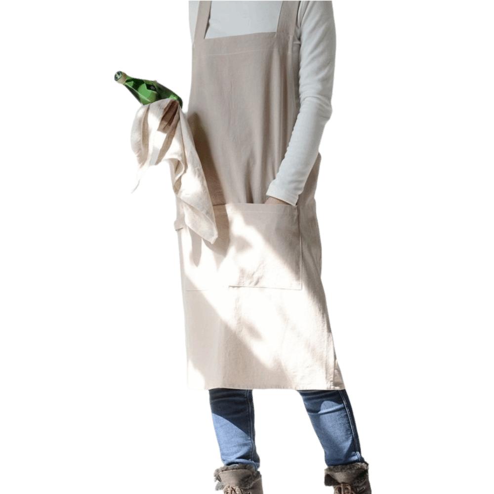 Simple Pocket Apron Cotton Household Waterproof Apron Durable Unisex Work Clothes Coffee Shop