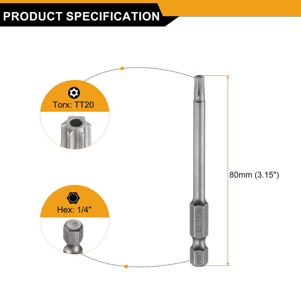 TT8-TT40 Безопасная Torx Головка Отвертки Бит 3,15" Длиной 1/4" Шестигранный Хвостовик Магнитный Защищенный от Вскрытия 6-лучевая Звезда Отвертка Сверло