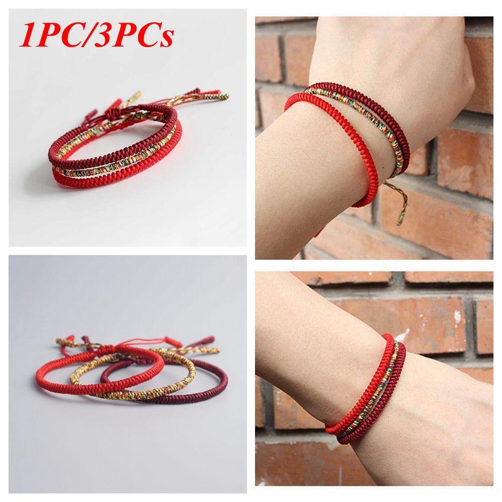 1PC/3PCs Handmade Weave Jewelry Red Rope Weave Bangle Tibetan Buddhist Knots Bracelet