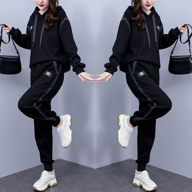 Весенний костюм Женская мода Западный стиль Повседневный спортивный Приталенный Худи Свитер Брюки Костюм-двойка