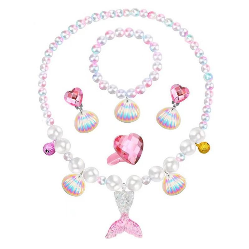 5 шт./Набор Ожерелье-подвеска из жемчужной раковины русалки, серьги, кольца, набор, украшения для вечеринки по случаю дня рождения принцессы, аксессуары Маленькой Русалки