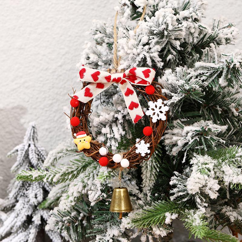 Рождественская гирлянда из ротанга, кольцо из ротанга, подвесные украшения для дверей, гирлянда из сосновых шишек, украшение для дома, праздничная сцена