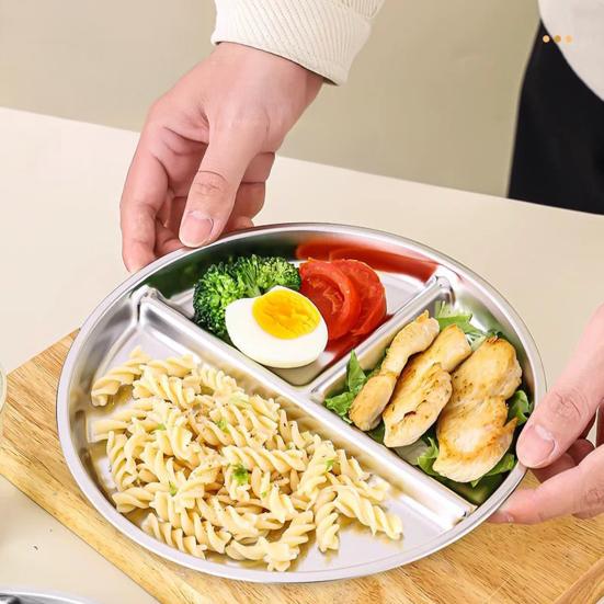 Юшенг Тарелки обеденные из нержавеющей стали Силиконовая присоска Разделенный сервировочный поднос Штабелируемые тарелки для завтрака Детский поднос для закусок Контейнер для ланча для школы