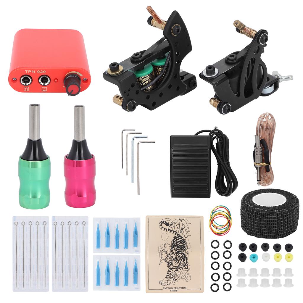 Complete Tattoo Kit Liner Shader Tattoo Coil Machine Power Supply Foot Pedal Needles Tips Tattoo
