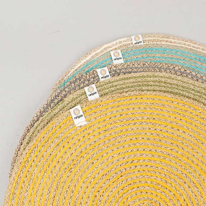 Круглый спиральный джутовый коврик для стола - натуральный/серый