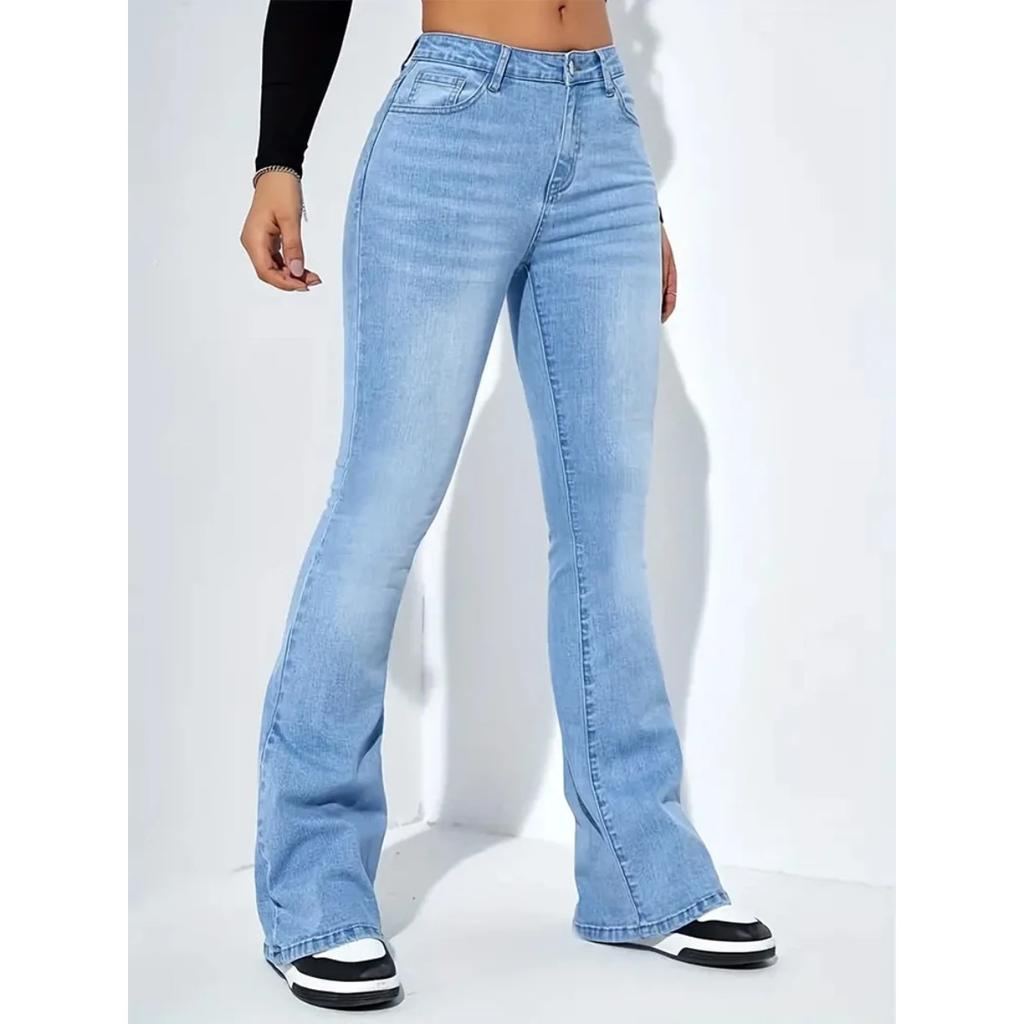 VIONA Women Flare Stretch Moustache Jeans Fashion Skinny Bell Bottom High Waist Gray Denim Pants Lady Classic Y2K Punk Long Trousers