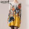 Spring and Autumn Plus-size Women's Bat Sleeve Women Single Jumper Sweater Printed Sweater Women Dress