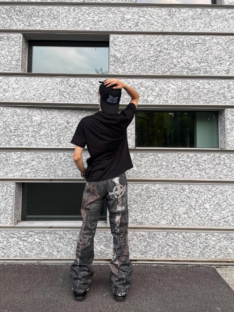 ZYLLO Американские Ретро Прямые Джинсы с Принтом Питон Y2K Мода Уличный Стиль Горячие Девушки Свободные Харадзюку Повседневные Джинсы с Высокой Посадкой и Широкими Штанинами