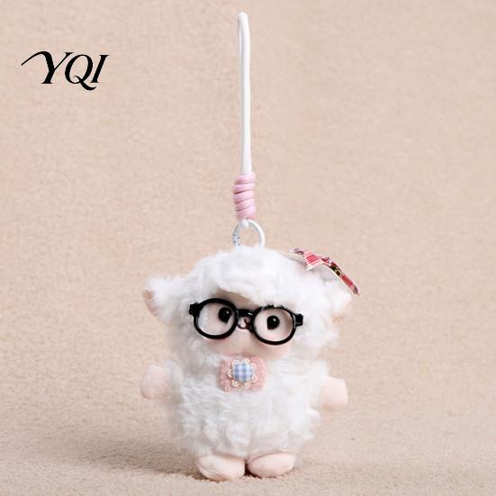 Polyester Fiber Keychain Plush Sheep Doll Pendant for Bags And Keys, Soft Curly Stuffed Animal Fluffy Backpacks with Bow Glasses Accessories,