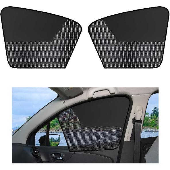 2PCS Car Window Shades, Magnetic Curtains Auto Front Seat Side Window Covers with Half Shade, Double Layer Mesh Sun Block UV Protection Covers for