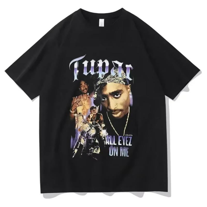 Рэп-певец Тупак 2pac Хип-хоп Уличная одежда Футболка Оверсайз с рукавами 2025 Летняя мода Мужская и женская Детская хлопковая футболка 2026