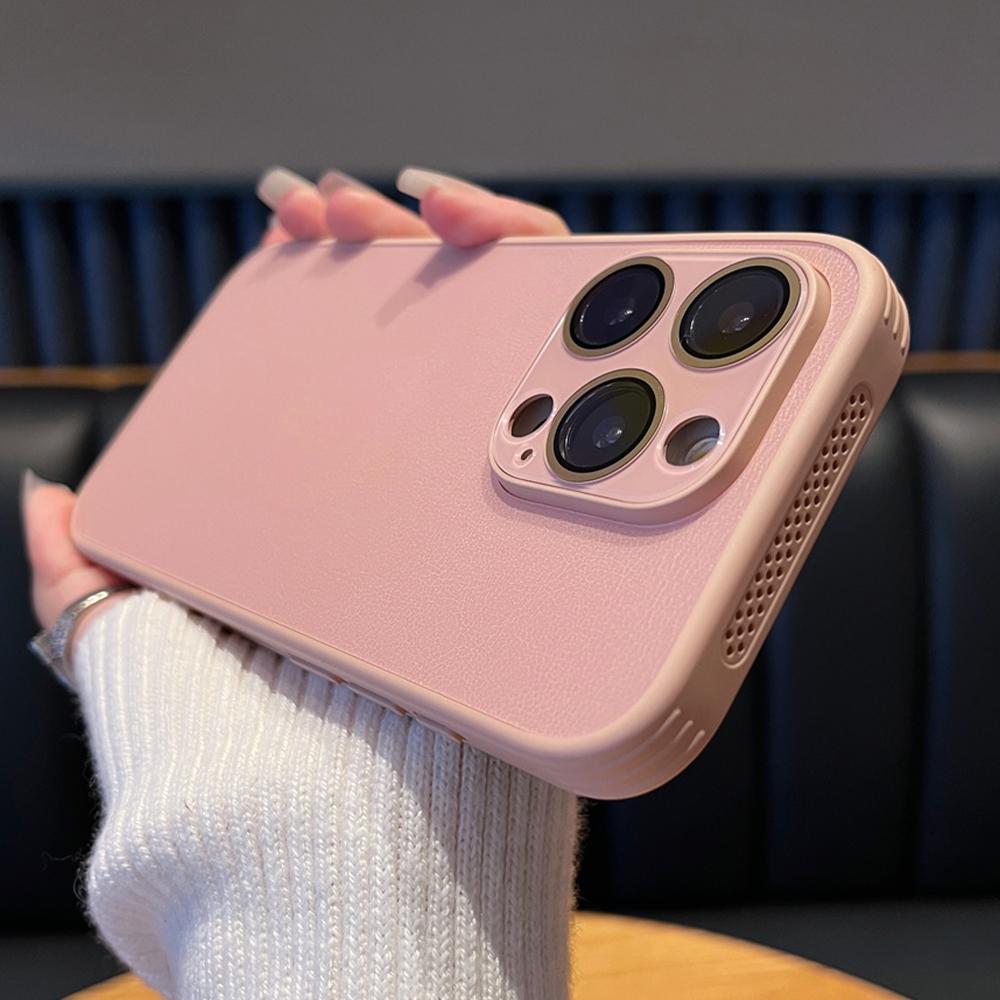 Роскошный кожаный охлаждающий чехол для телефона с узором личи для iPhone 15 14 13 12 Pro Max, защита объектива, рассеивающая тепло крышка