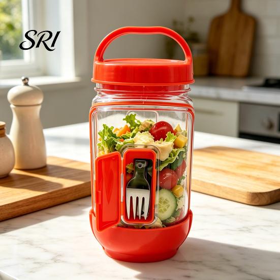 Leak-proof Salad Container Jar Side Open Leakproof Meal Prep Box Layered with Dressing Compartment Reusable Food-Safe Bowl for Travel Office