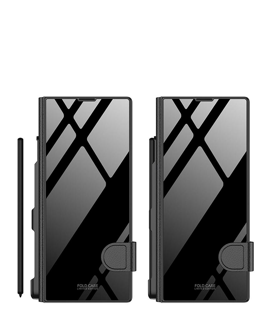 Кожаный чехол-книжка Samsung Z Fold7 5G с росписью по стеклу и слотом для стилуса