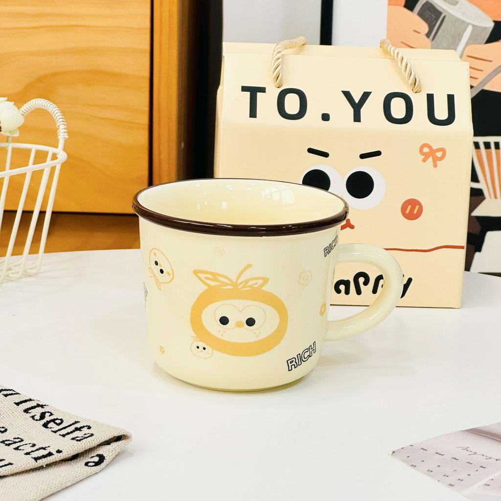 Одинарная чашка, маленький оранжевый набор с ручной домашней керамической милой чашкой, дорогой мультяшной кружкой, подарочная коробка