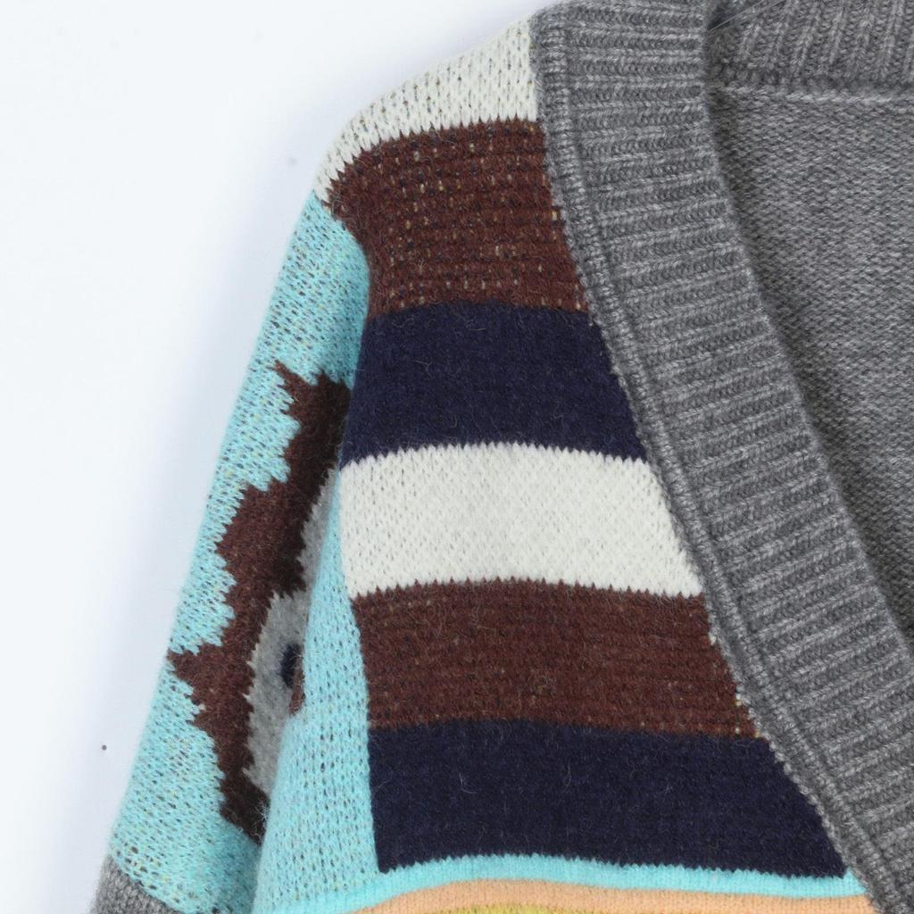 Французский кардиган крупной вязки с V-образным вырезом: Осенне-зимний свитер в клетку с сердечком, с длинным рукавом, в стиле колледжа, омолаживающий, свободного кроя.