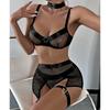 4 шт./компл., сексуальный комплект с бюстгальтером, женское модное сетчатое нижнее белье, прозрачный колье, бюстгальтер с подвязками, стринги, костюм GZW
