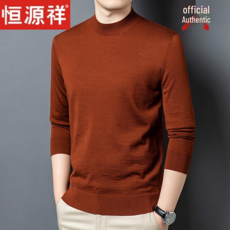 Hengyuanxiang Men's 100% Pure Wool Thickened Round Neck Sweater
