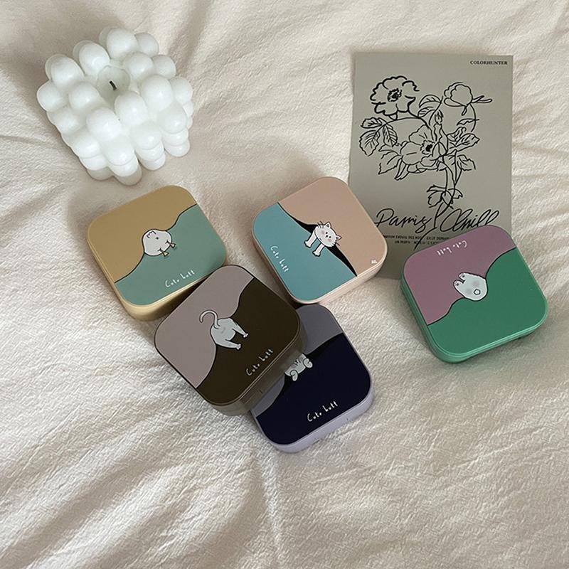 Ins Like A Fish Ретро Простой Конфетный Цвет Компактный Футляр Для Контактных Линз Партнер Коробка Коробка Для Ухода За Зрачками Откидная Крышка