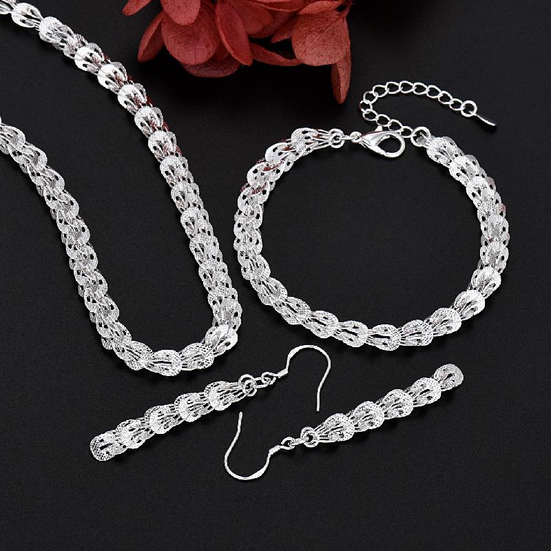 Silver-plated Necklace Set S925 Silver Earrings and Bracelet Set Silver-plated Phoenix Tail Earrings, Necklace and Bracelet Fashion Three-piece Set