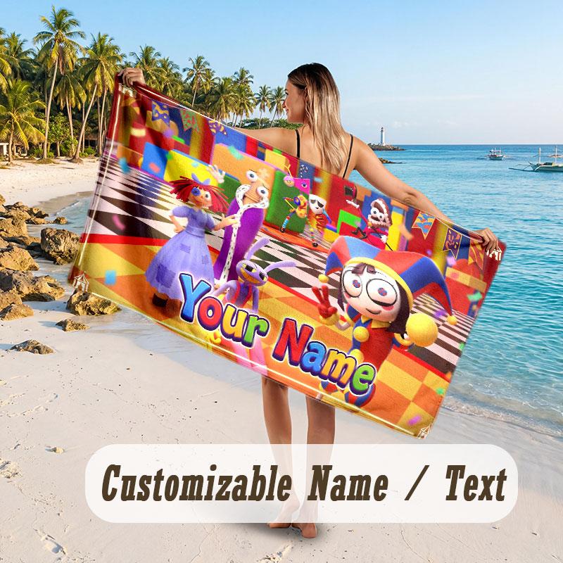Personalized Beach Towel,The Amazing Digital Circus Custom Printed Name Text, Super Absorbent Towel For Beach Vacation