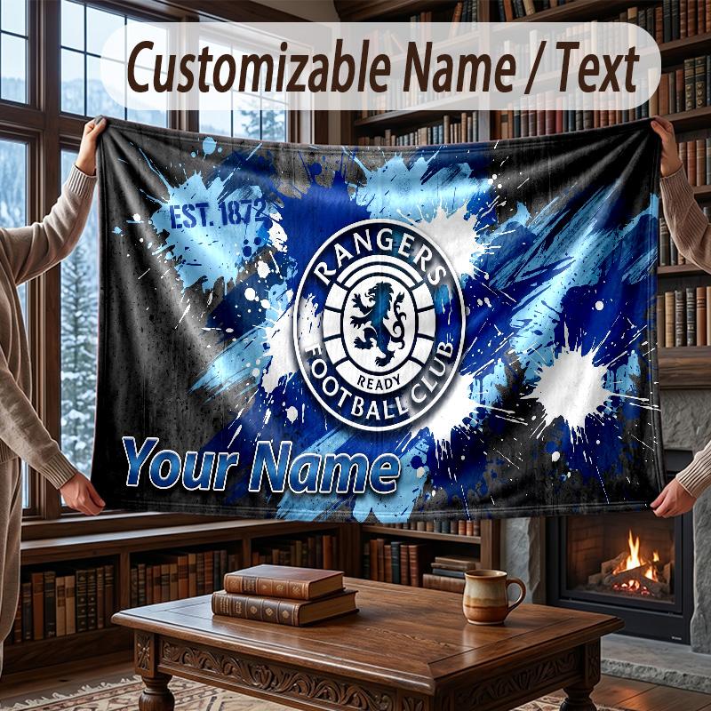 Фланелевое одеяло с индивидуальным именем, узор Rangers FC, теплое домашнее украшение