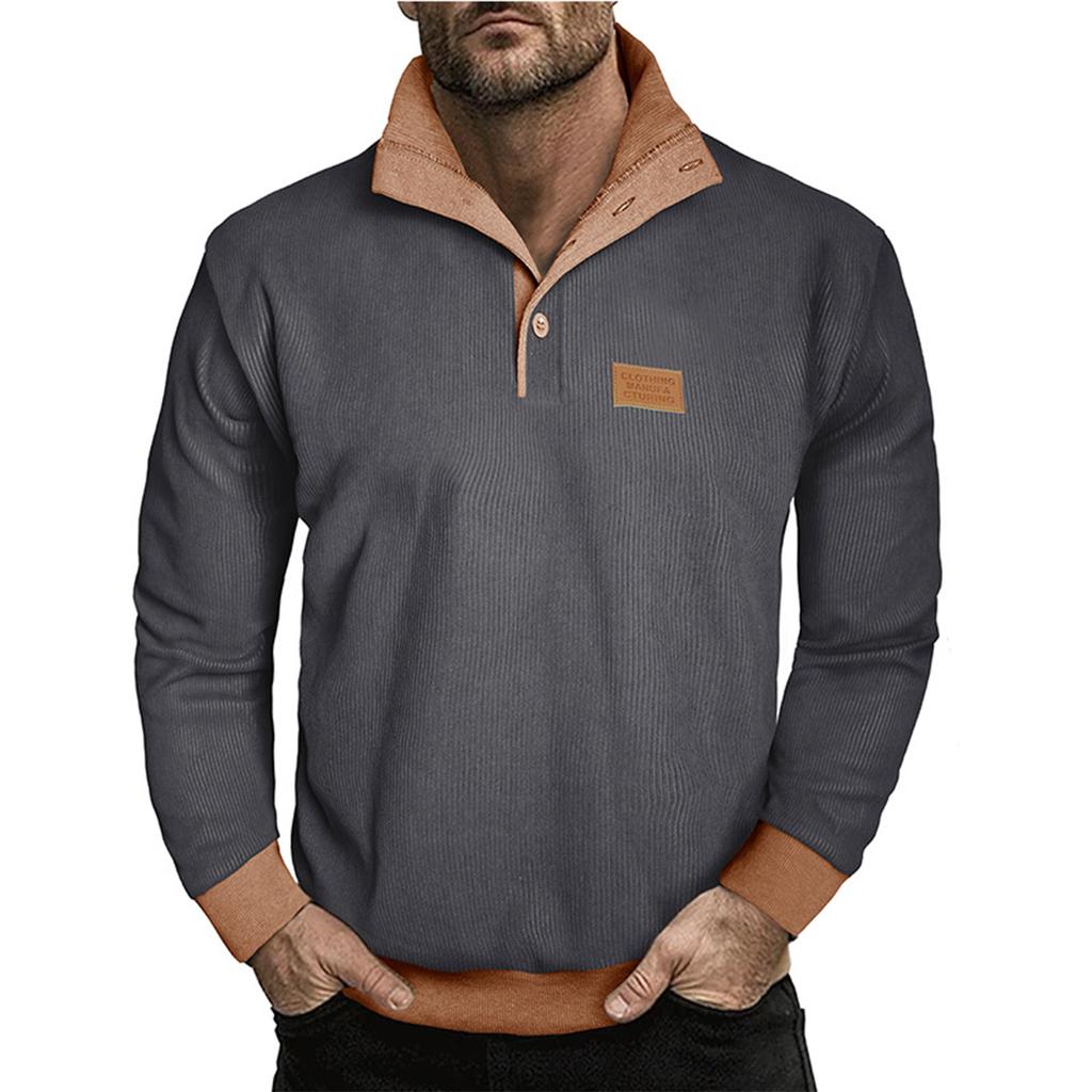 Men's Pullover Long Sleeved Stand Up Collar Sweatshirt Casual Collar Base Shirt