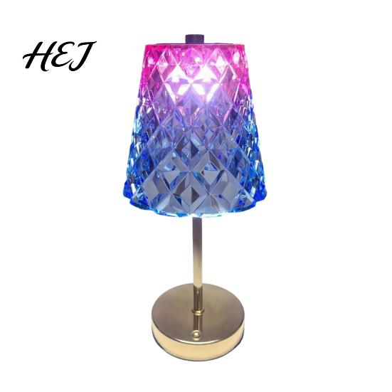 Small Portable Mood Light Touch Control Metal Cordless Table Lamp, 3-Color Dimmable Bedside Night with Decorative Diamond Cut Lamp Faux Crystal