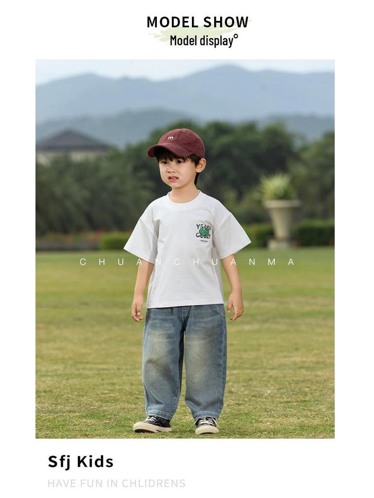 Футболка детская весенняя с изображением динозавра Nausicaa 2025 — унисекс с коротким рукавом для мальчиков и девочек