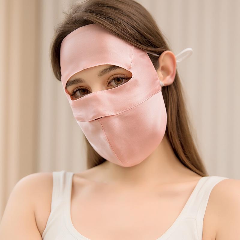 Дышащая маска из шелка тутового дерева для защиты лица и шеи от УФ-лучей для женщин - Летняя велосипедная вуаль