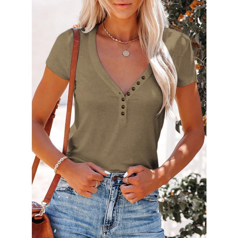 Spring Summer Women's T-shirt, Sexy V-neck Tops, Women's Short Sleeve T-shirt