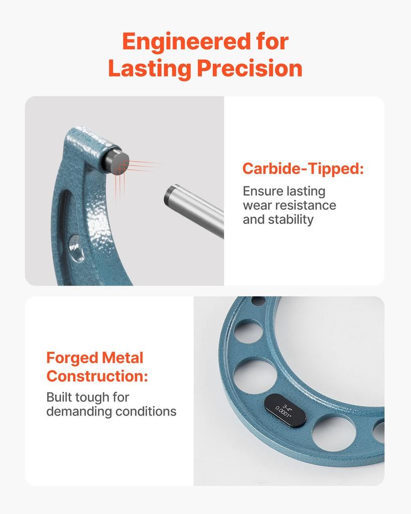 6 PCS Micrometer Set, 0-1/1-2/2-3/3-4/4-5/5-6/in Machinist Outside Micrometer, Precision Accuracy, Professional Machinist Tools with Protective Case,