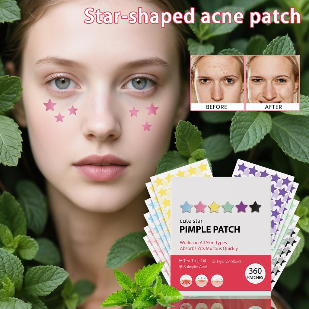 Acne Patches (360 Pcs) Cute Acne Patches, Star Stickers, Hydrocolloid Acne Patches, Fade Acne Marks