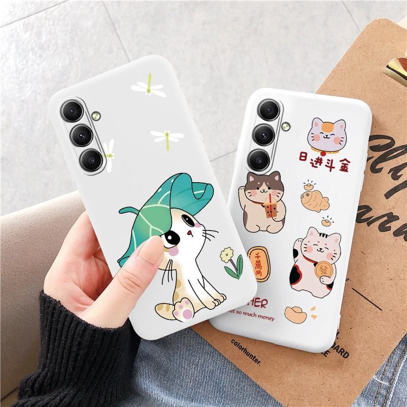 Мягкий силиконовый чехол с рисунком кота для Samsung M35 A55 S24 Xiaomi Redmi Note 13 Poco C65 iPhone 15 Huawei Honor Realme Camera Защитный противоударный чехол