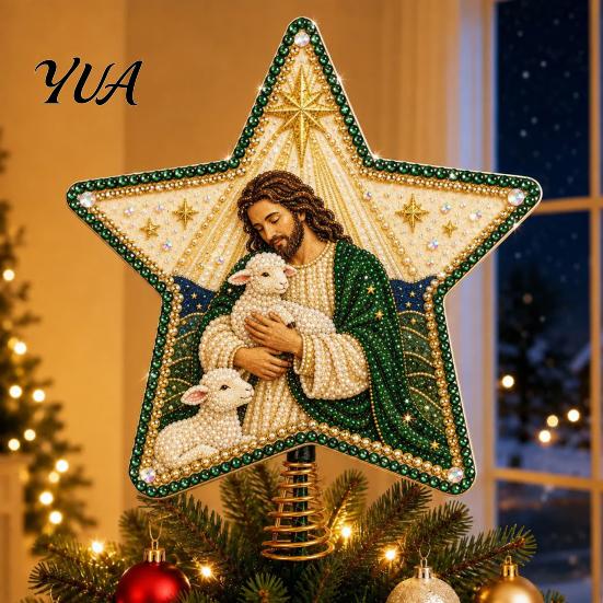 Handcrafted Holiday Ornament Christian Faux Pearl Art Christmas Tree Topper Kit, DIY Faith Nativity Craft Projects for Adults Decoration, Handmade