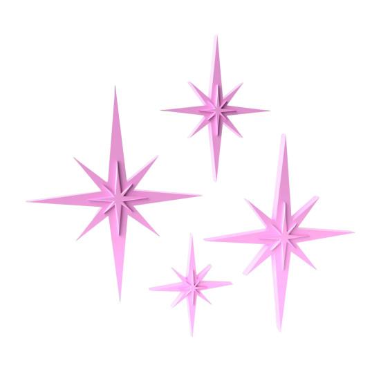 4Pcs Retro Starburst Wall Decoration 3D Printed Mini Mid-Century Starburst Wall Art Home Bedroom Living Room Bathroom Wall Decorative Sign