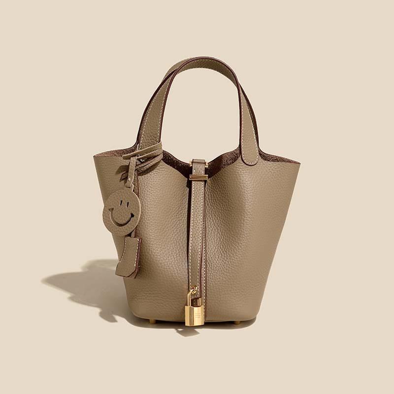 First Layer Cowhide Basket Bag Light Luxury Luxury Sense Genuine Leather Bucket Bag Fashion Everything Handbag